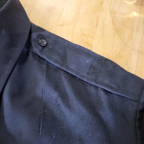 Vintage Flying Cross Dacron Rayon Blend Navy Blue Faux Button Zip 26" P2P - Picture 8 of 13